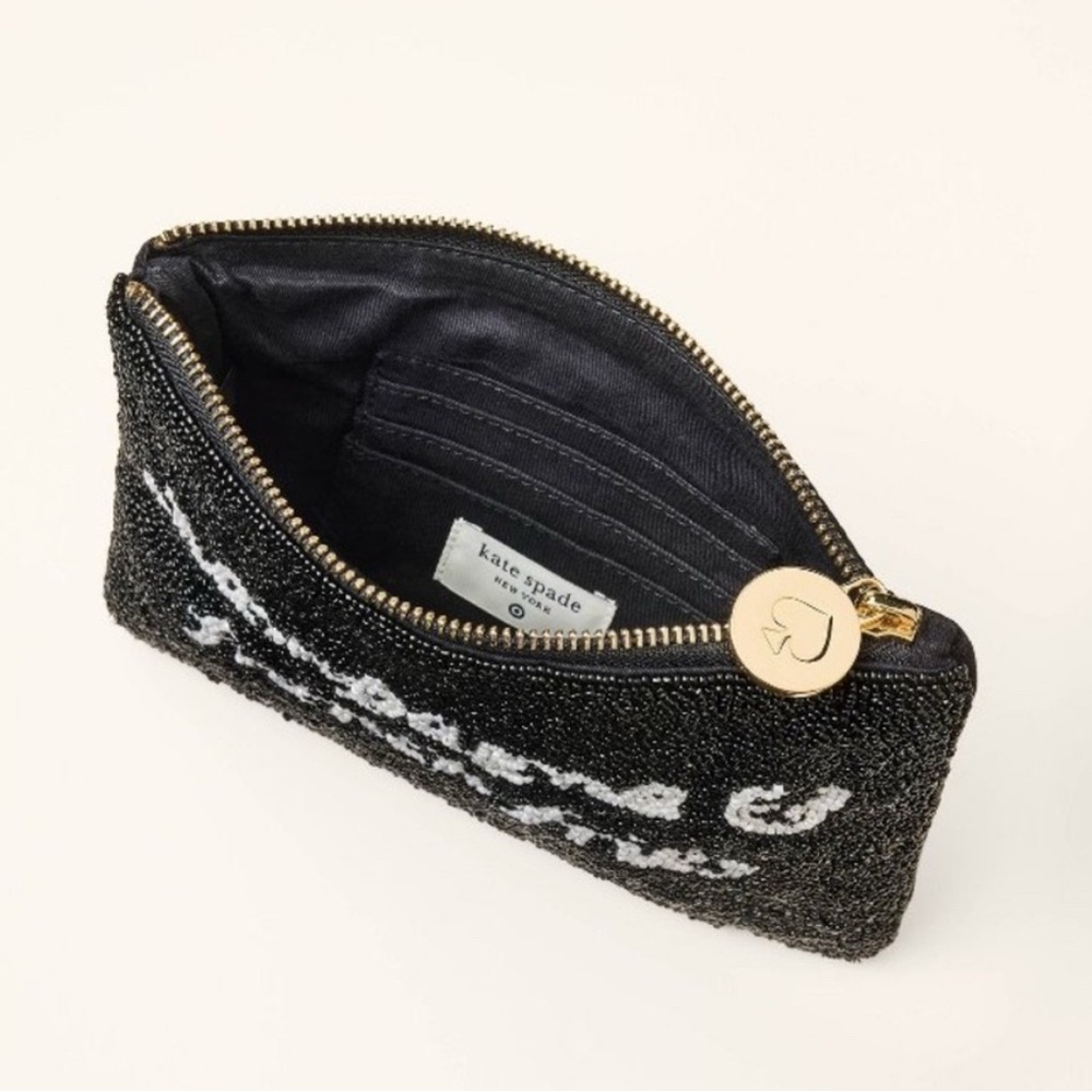 Kate Spade X Target Beaded Pouch with White Text CHAMPAGNE & French Fries NEW - Picture 4 of 7
